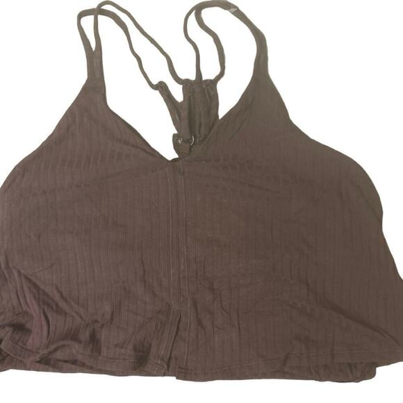 AERIE American Eagle NWT Ribbed Knit Racer Back Crochet Crop Top Brown LRG - Picture 3 of 11